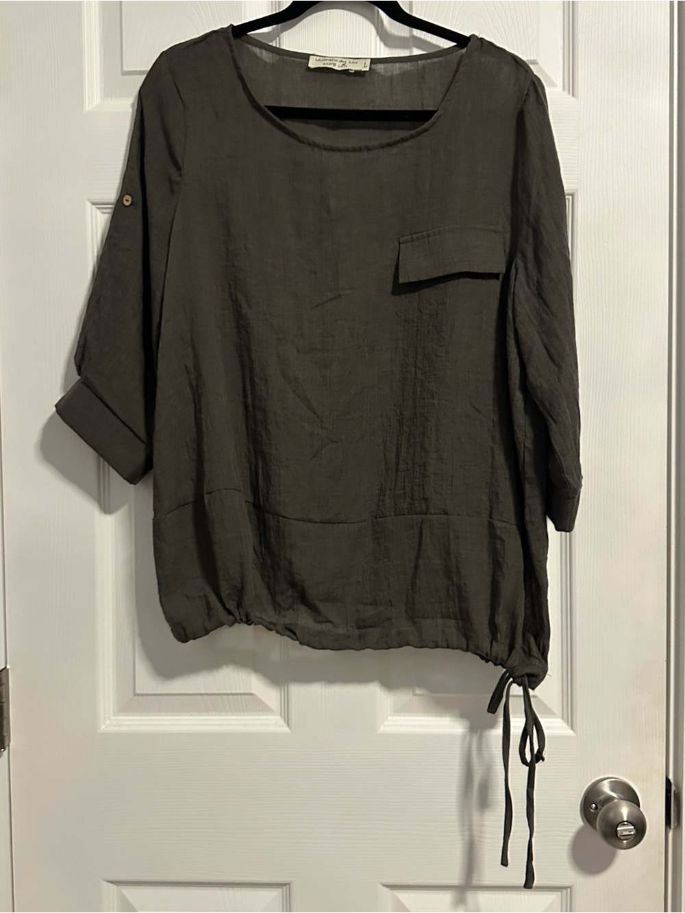 Relaxed Olive Drawstring Hem Tunic Top